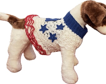 All American Patriotic Dog Sweater, Hand Crocheted with Ruffles
