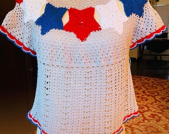 Red, White & Blue Stars Tunic Pattern, Crochet Pattern