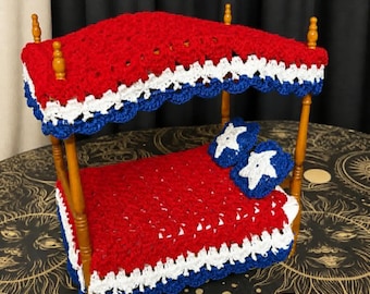 PDF Pattern - Crochet Doll Bedding Pattern – Patriotic Red White Blue Bedspread (1:12 Scale) (PDF Download)