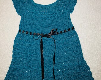 Turquoise with Black Ribbon Baby Dress