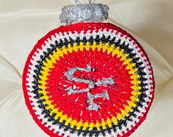 Handmade Crocheted Christmas Ornament with SF 49r Emblem,  Crochet Christmas Ornament, Christmas Tree Ornament