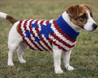 Handmade Crochet Dog Sweater: Patriotic Stars & Stripes, Custom Fit