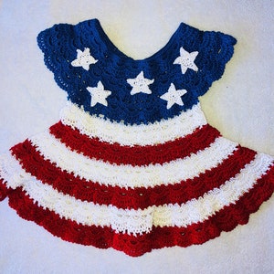 Patriotic 4th of July All American Girl Crocheted Baby Dress Pattern, Crochet Pattern image 2