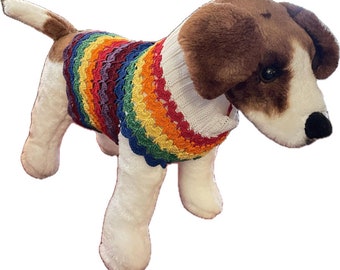 LBGTQ Pride Dog Sweater, Hand Crocheted with Rainbow Colors