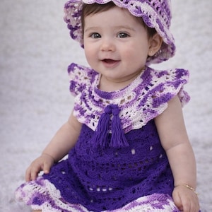 Purple Variegated Baby Dress and Hat Crochet Pattern (PDF Download)