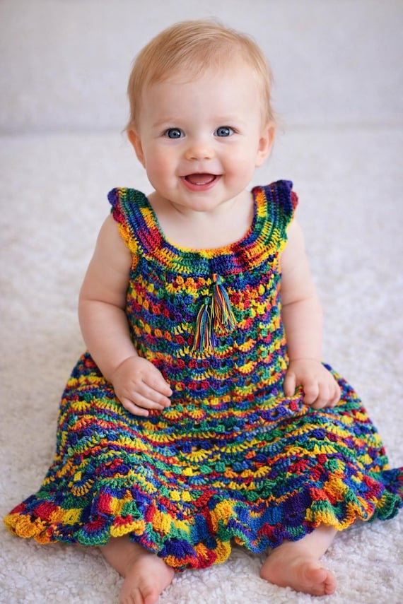 crochet shell dress pattern Rounded Yoke Lacy Shells Dress Crochet Pattern