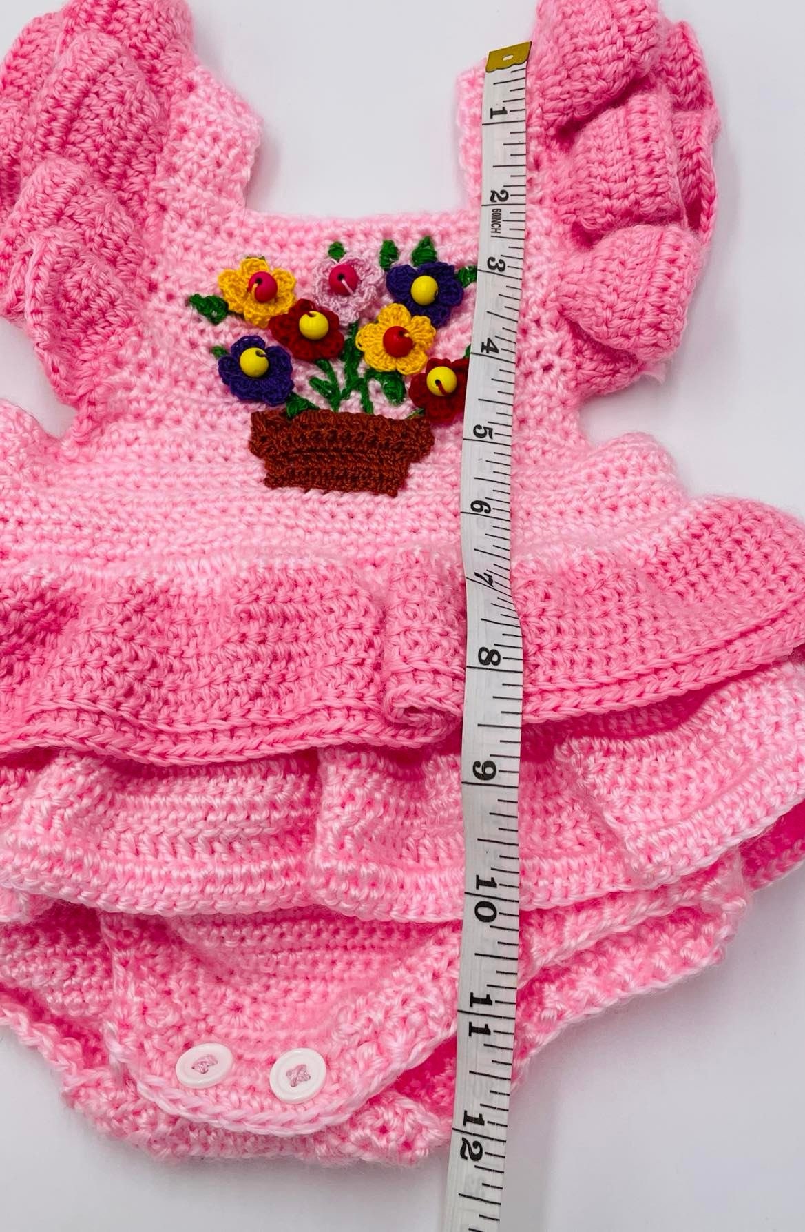 Pink Crochet Ruffles Pink Ruffles Handmade Crocheted Baby Romper W/handstitched Flowerpot - Etsy