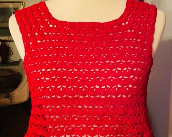 Red Shell Stitch Crop Top Crochet Pattern, Open Back Boho Summer Festival (PDF Download)