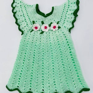 Crochet Baby Dress with Flowers Pattern PDF, Newborn to Custom Size, Ruffle Sleeve Baby Girl Dress, Instant Download Instructions