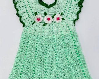 Mint Green w/Flowers Baby Dress Crochet Pattern