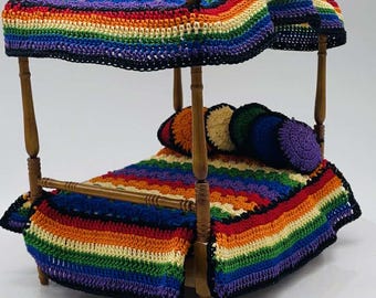 Rainbow Crochet Dollhouse Bedding Set, LGBTQ+ Pride, 1:12 Scale