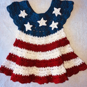 Patriotic 4th of July All American Girl Crocheted Baby Dress Pattern, Crochet Pattern image 1