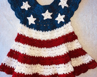 Patriotic 4th of July All American Girl Crocheted Baby Dress Pattern, Crochet Pattern