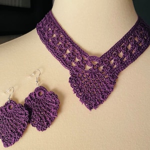 Purple Pineapple Crochet Necklace & Earrings