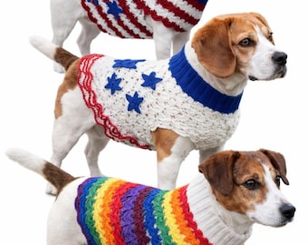 PDF Pattern: Crochet Dog Sweater Pattern, Patriotic & Rainbow Styles (PDF Download)