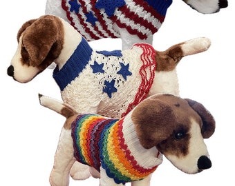 3 in 1 Dog Sweater, Patriotic All American and Rainbow Patterns