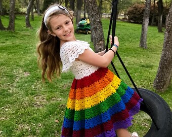 Patrón en PDF: Patrón de vestido de ganchillo arcoíris para bebé niña, de 12 a 24 meses, inspirado en el orgullo LGBTQ (descarga en PDF)