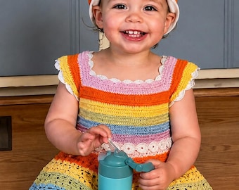 PDF Pattern - Rainbow Baby Girl Dress Crochet | Toddler Dress 2T–4T | Colorful Crochet Dress | Instant Download | Step-by-Step Photos