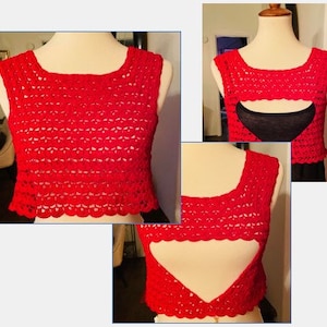 Red Crochet Crop Top Pattern PDF Download, Shell Stitch Sleeveless Top Tutorial, Open Back Summer Boho Festival Digital Crochet Pattern