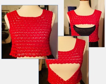 Red Shells Crocheted Handmade w/Back Opening