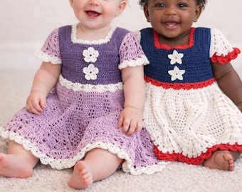 PDF Pattern: Crochet Baby Dress Pattern, Patriotic Stars or Flowers (PDF Pattern)