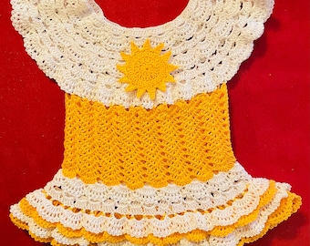 PDF Pattern: Sunshine Baby Dress Crochet Pattern, Applique Tutorial (PDF Download)