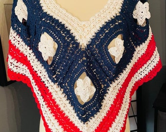 All American Handmade Crocheted Poncho