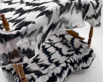 Miniature Canopy Bed with Chic Black and White Bedding, 1:12 Scale