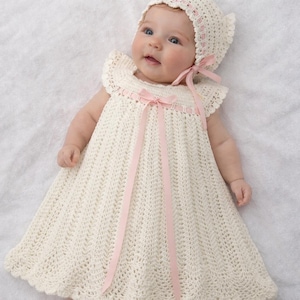Patrón de vestido y gorro de bautizo a crochet (PDF), descarga digital de vestido de bautizo para bebé, tutorial de atuendo de ceremonia con encaje para recién nacido