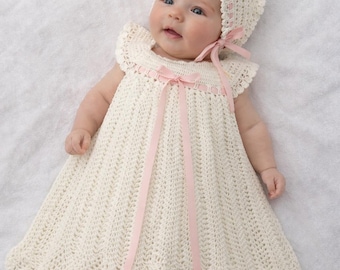 Crochet Christening Gown and Bonnet Pattern, Lacy Baby Baptism Outfit (PDF Download)