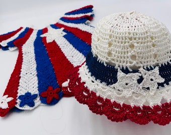 Patron de robe et bonnet de bébé au crochet Lil' Miss Patriot 4 juillet patriote