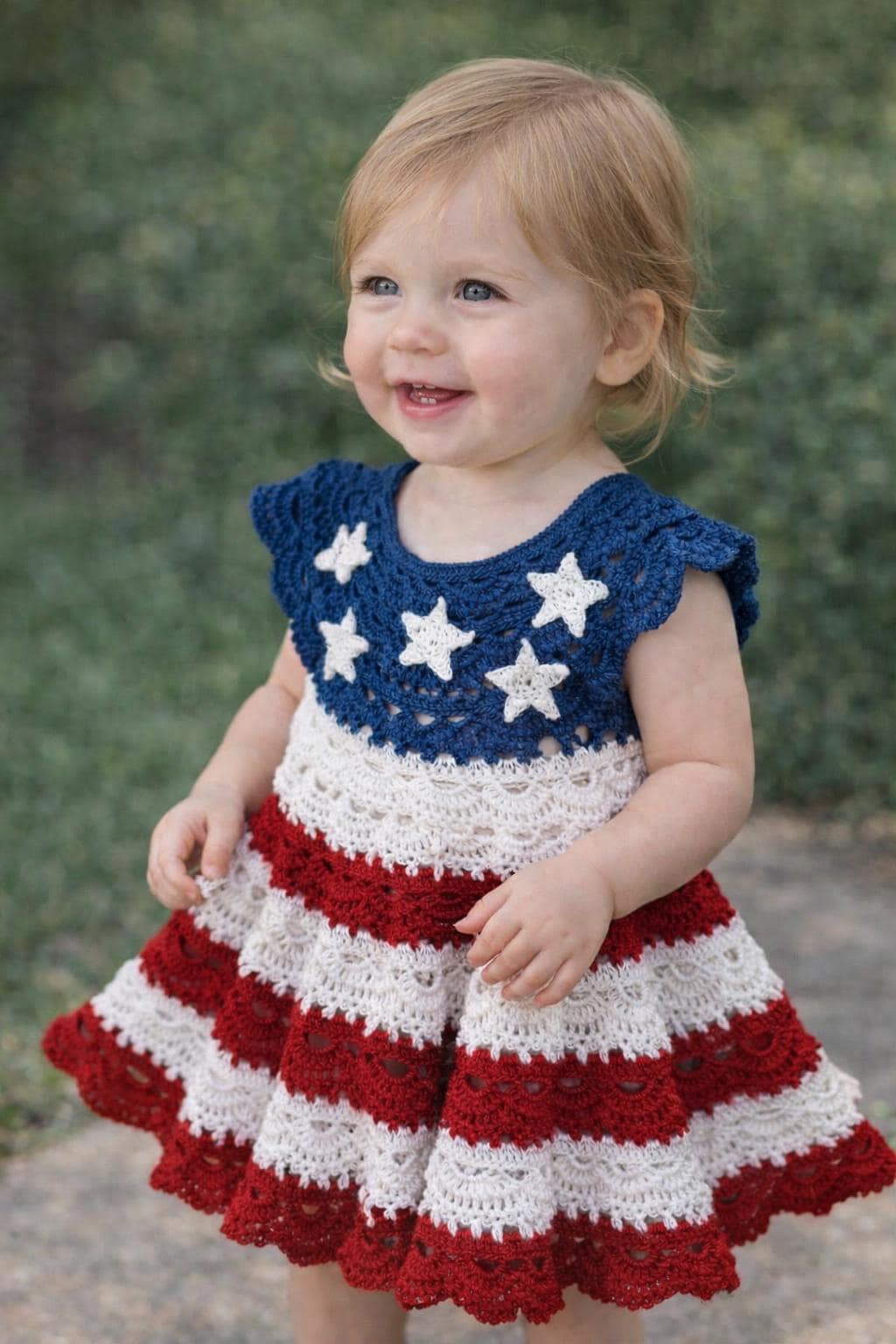 open lace back dress Patriotic Girls Dress with Stars and Red Pinstripes – Lillie & Lilah main image 1