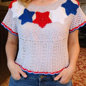 Patriotic Star Tunic Crochet Pattern, Red White Blue Stars (PDF Download) image 2