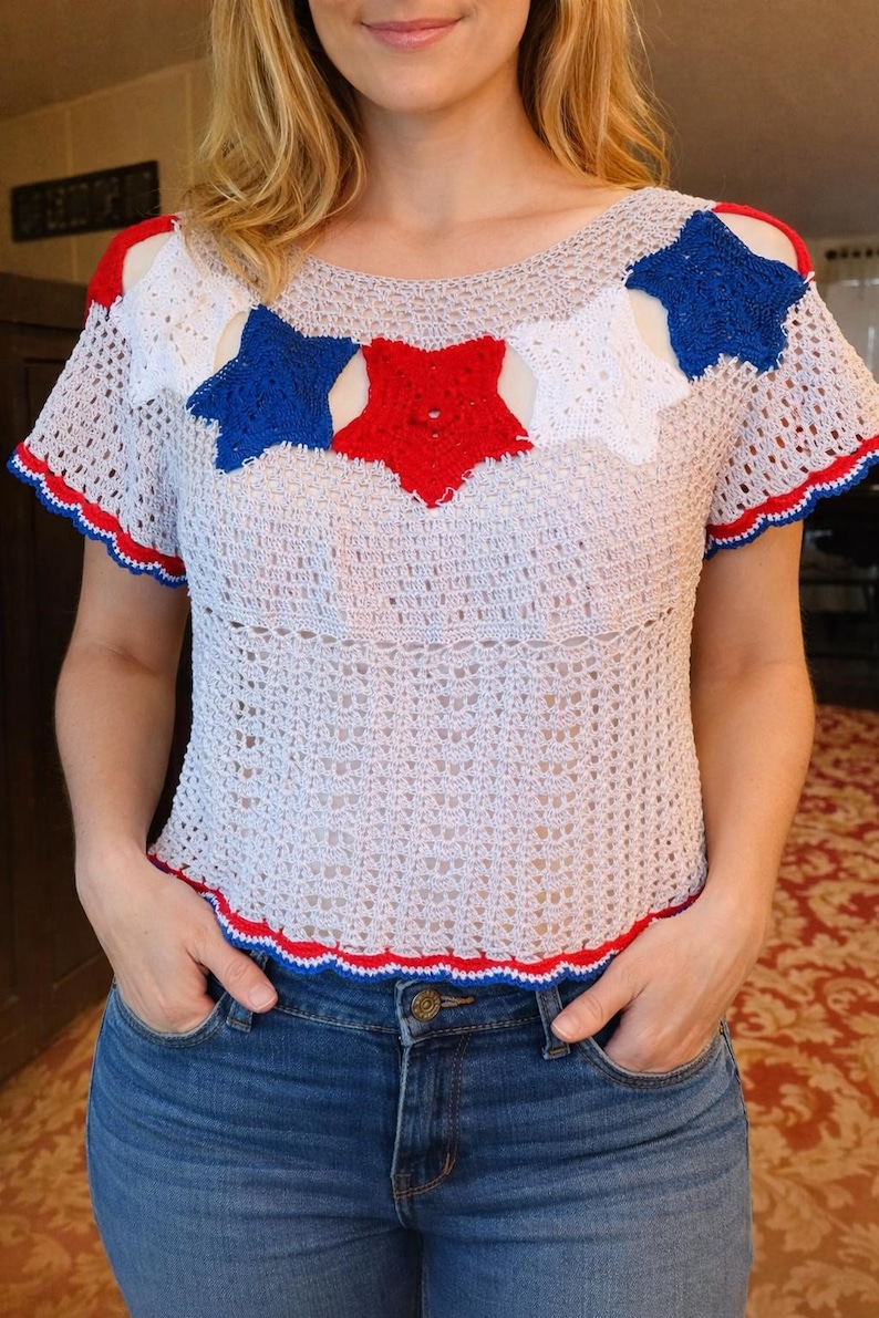 Patriotic Star Tunic Crochet Pattern, Red White Blue Stars (PDF Download) image 2