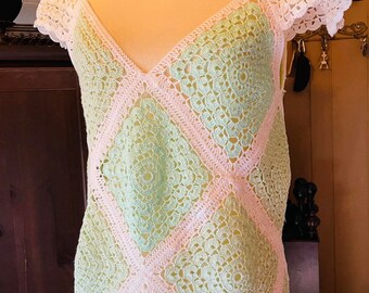 Crocheted, Mint Green, Handmade, Blouse, Shoulders