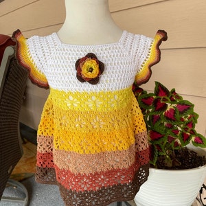 Fall Colors Crochet Baby Dress Pattern PDF, Autumn Inspired Infant Dress for 0–3 Months, Adjustable Sizing, Instant Download