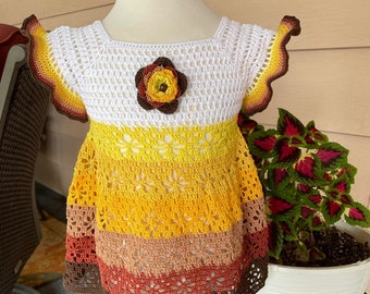 Fall Colors Baby Dress Crocheted Dress Pattern, Crochet Pattern