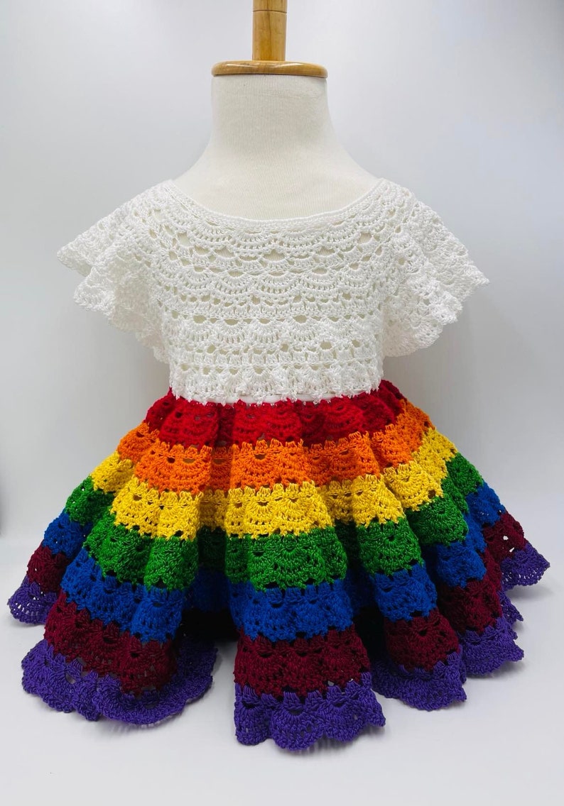 Rainbow Girl Crocheted Baby Dress Pattern Size 12 24 Mos image 1