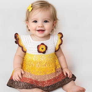 Couleurs d'automne au crochet, modèle PDF de robe pour bébé, robe pour bébé inspirée de l'automne pour 0 à 3 mois, taille réglable, téléchargement immédiat