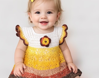 PDF Pattern: Crochet Baby Dress Pattern, Autumn Colors, Infant 0-3 Months (PDF Download)