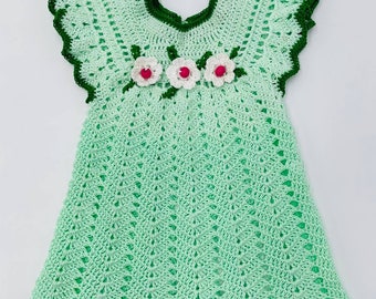 Mint Green w/Flowers Handmade Crocheted Baby Dress