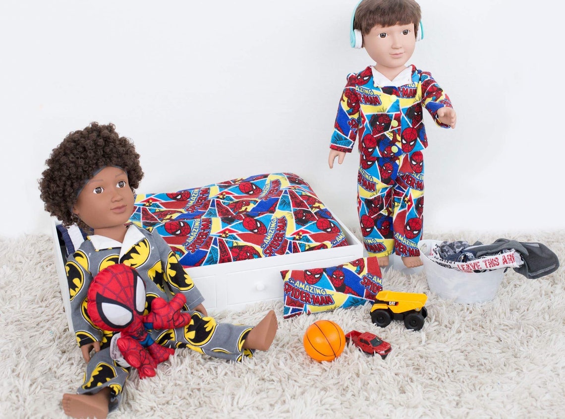 Handmade 18 Inch Doll Pajamas, Batman Pajamas, Superhero Pajama Set