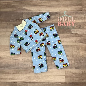 18 Inch Doll Train Pajamas, Fleece Train Doll Pajama Set, Unisex 18” Doll Train Pajamas, Comfy Train Doll Pajamas
