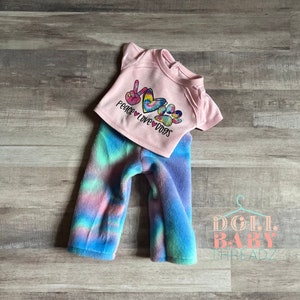 18 Inch Doll Peace Love Dogs Pajama Set, 18 Inch Doll Pajama Set, Fluffy pants, Puppy Love