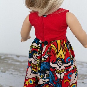 Handmade 18 Inch Doll Wonder Woman Maxi Dress, 18 Inch Doll Maxi Dress, 18 Inch Doll Dress, Wonder Woman Doll Dress, Superhero Doll Dress image 5