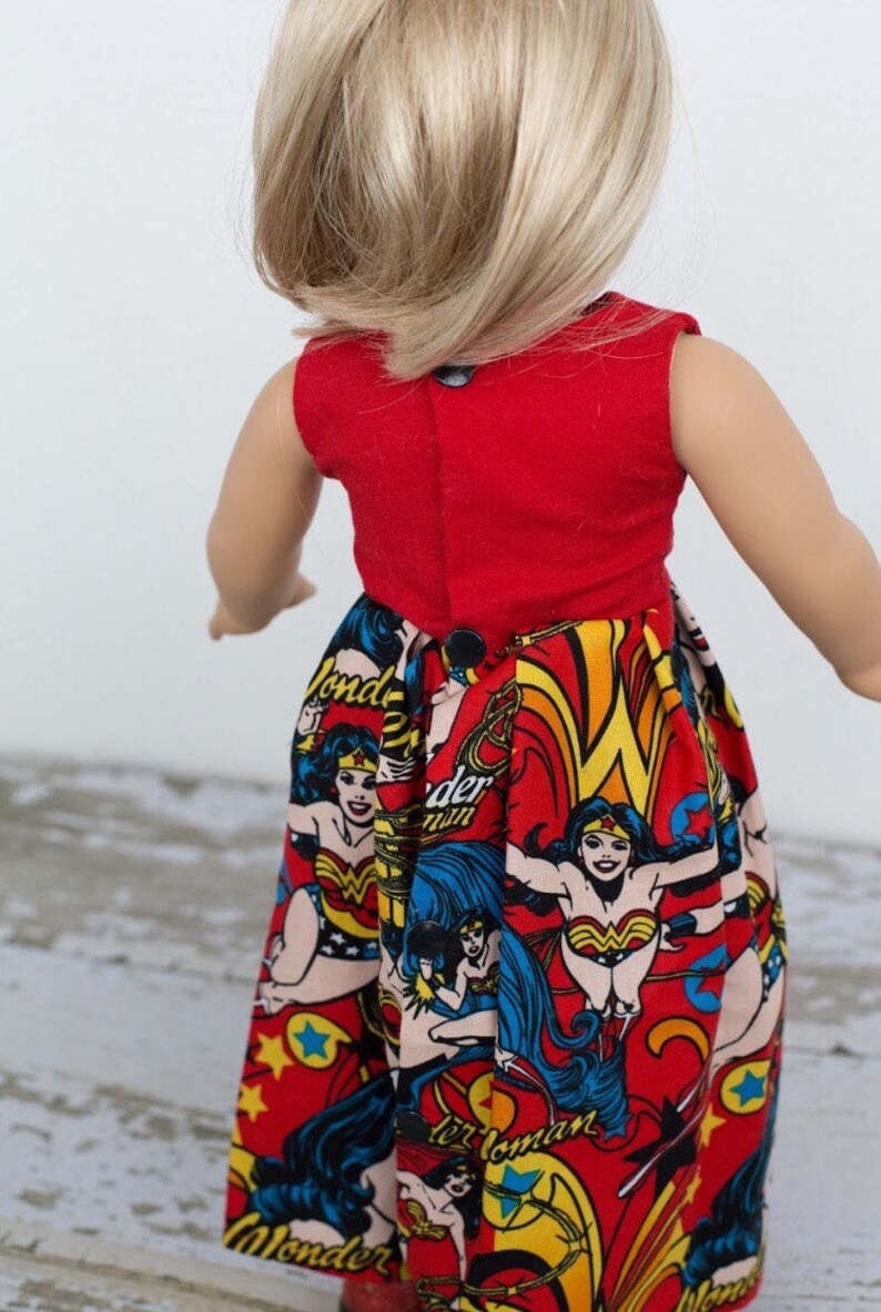 Handmade 18 Inch Doll Wonder Woman Maxi Dress, 18 Inch Doll Maxi Dress, 18 Inch Doll Dress, Wonder Woman Doll Dress, Superhero Doll Dress image 5
