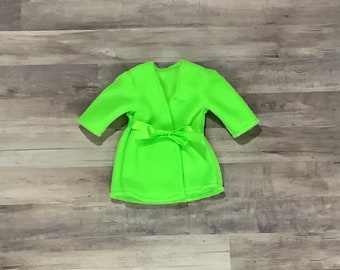 Roupão de boneca de lã verde limão de 18 polegadas, roupas de boneca de lã, roupas de boneca de 18 polegadas