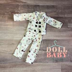 14.5 Inch Doll Dog and Cat Pajamas, Doll Dog and Cat Pajama Set, Cute Doll Pajamas, Wellie Wisher doll pajamas, glitter girl doll pajamas