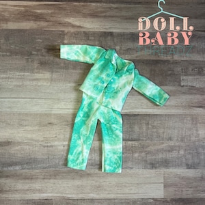 14.5 Inch Green Tie Dye Pajamas, Green Tie Dye Pajama Set, Cute Doll Pajamas, Wellie Wisher doll pajamas, glitter girl doll pajamas