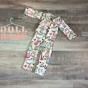 14.5 Inch Doll Pink Cat Pajamas, Doll Cat Pajama Set, Cute Doll Pajamas, Wellie Wisher doll pajamas, glitter girl doll pajamas